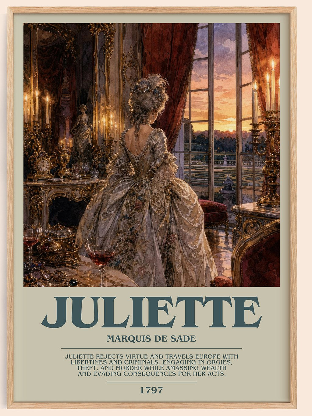 Juliette bookish book poster by Marquis de Sade – framed literary art print