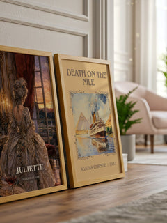 Juliette watercolour print framed by window – literary home decor