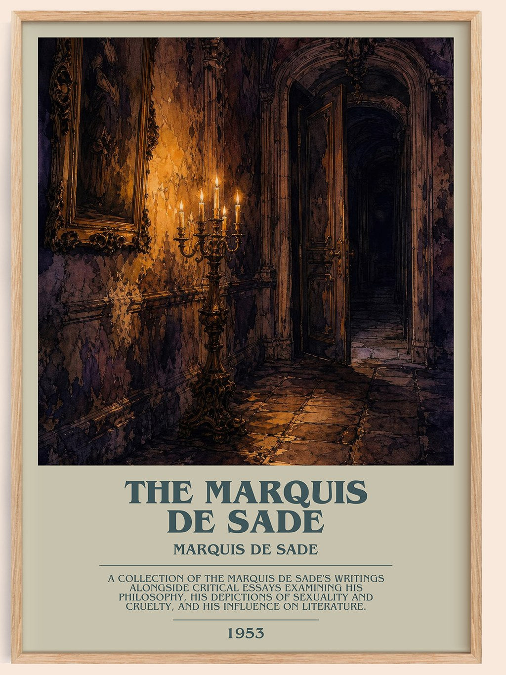 The Marquis de Sade bookish book poster by Marquis de Sade – framed literary art print