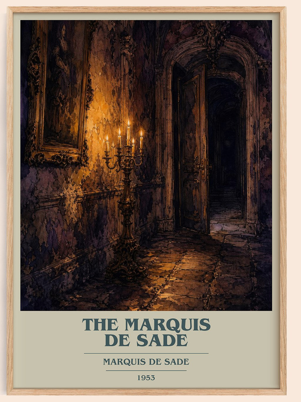 The Marquis de Sade book cover book poster by Marquis de Sade – framed literary art print