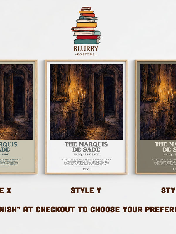 The Marquis de Sade bookish print in frame leaning in hallway – philosophy wall art