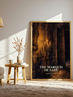 The Marquis de Sade watercolour print in frame leaning in hallway – philosophy wall art