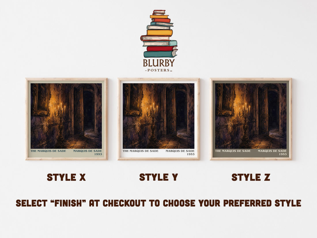 The Marquis de Sade literary print in frame leaning in hallway – philosophy wall art (mockup)
