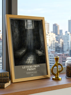 Letters from prison book cover print framed by window – literary home decor