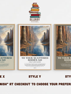 To your scattered bodies go bookish print in frame leaning in hallway – sci fi wall art
