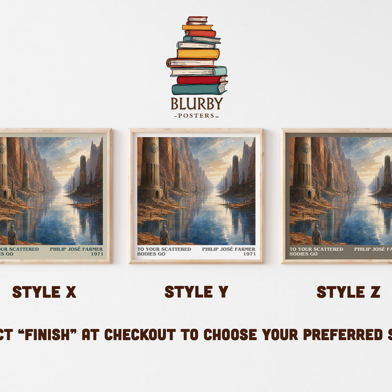 To your scattered bodies go literary print in frame leaning in hallway – sci fi wall art