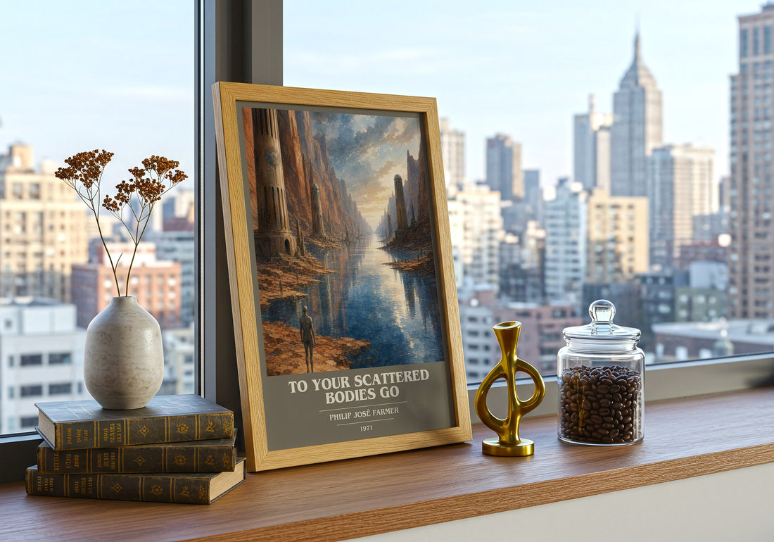 To your scattered bodies go book cover print framed by window – literary home decor