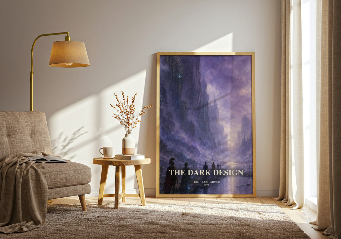 The dark design watercolour print in frame leaning in hallway – sci fi wall art