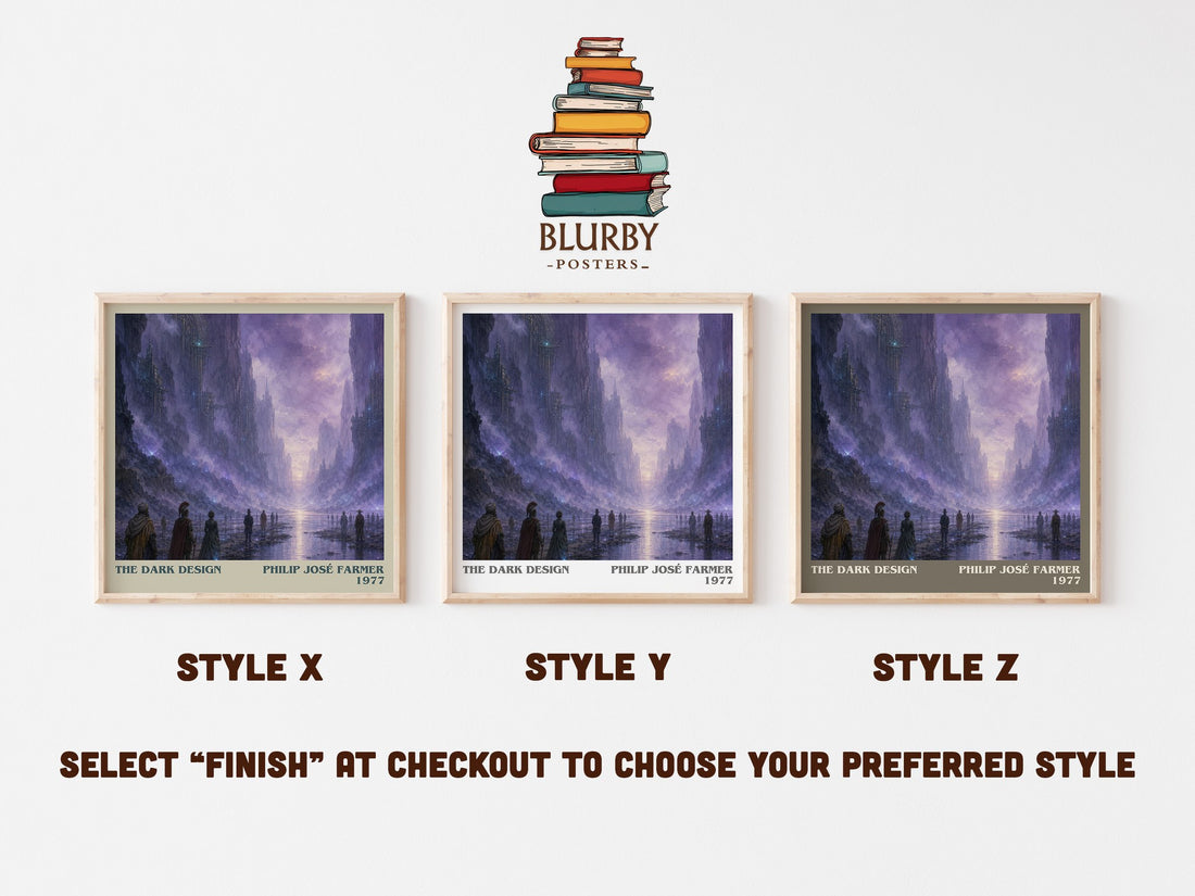 The dark design literary print in frame leaning in hallway – sci fi wall art (mockup)