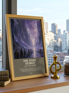 The dark design bookish print framed by window – literary home decor