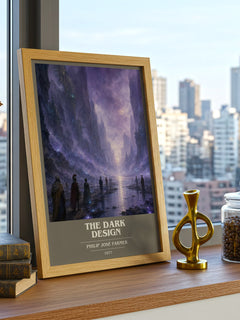 The dark design book cover print framed by window – literary home decor