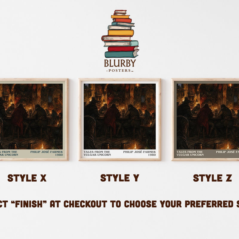 Tales from the Vulgar Unicorn literary print in frame leaning in hallway – fantasy wall art