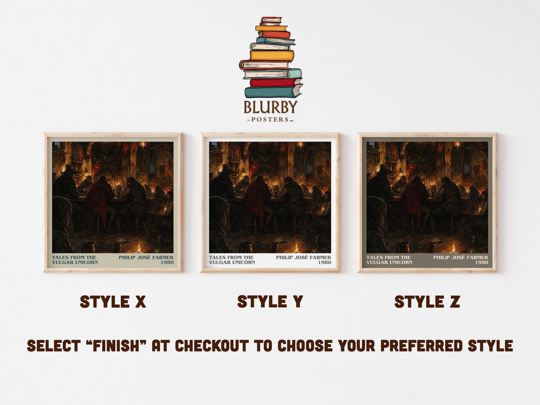Tales from the Vulgar Unicorn literary print in frame leaning in hallway – fantasy wall art (mockup)