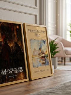 Tales from the Vulgar Unicorn watercolour print framed by window – literary home decor