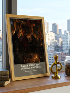 Tales from the Vulgar Unicorn book cover print framed by window – literary home decor