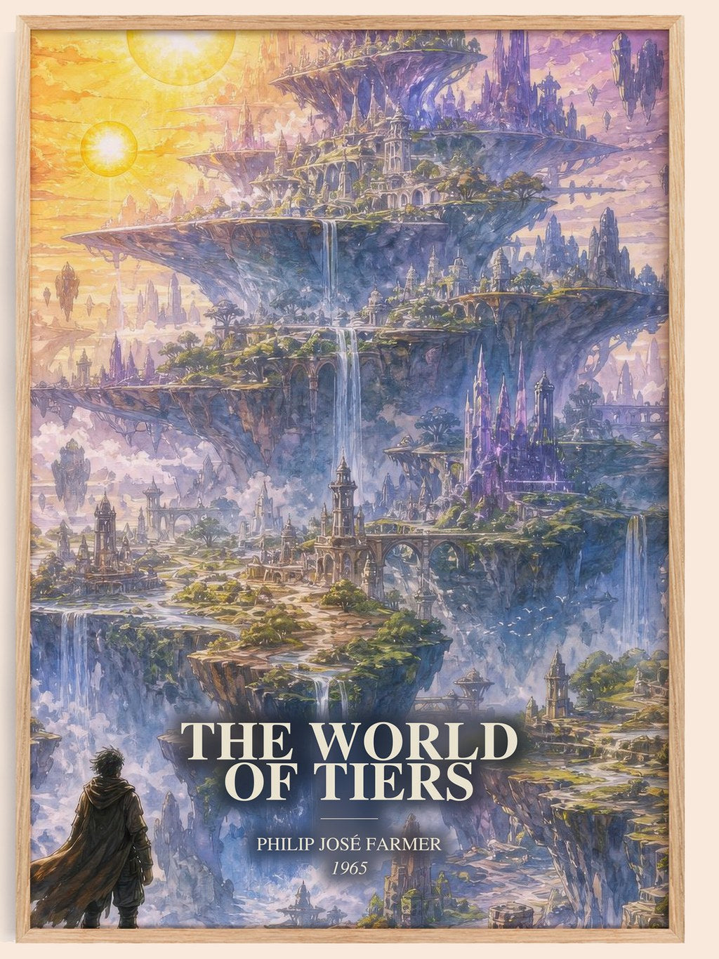 The World of Tiers watercolour book poster by Philip José Farmer – framed literary art print