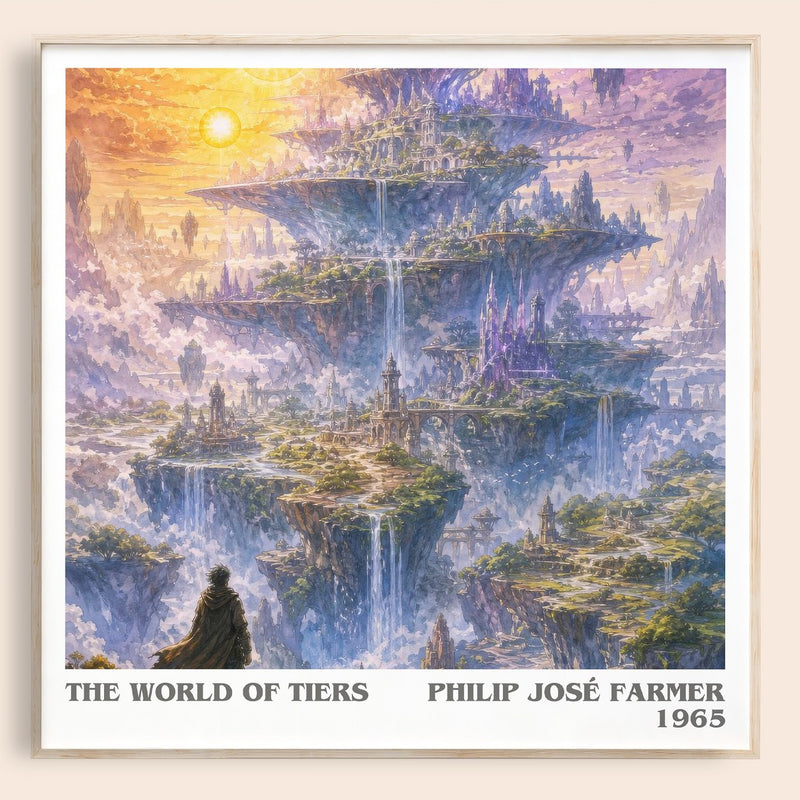 The World of Tiers literary book poster by Philip José Farmer – framed literary art print