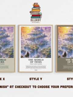 The World of Tiers bookish print in frame leaning in hallway – sci fi wall art