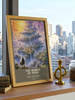 The World of Tiers book cover print framed by window – literary home decor