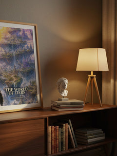 The World of Tiers watercolour print on bookshelf – Philip José Farmer fan gift