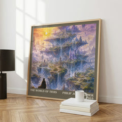 The World of Tiers literary print framed by window – literary home decor
