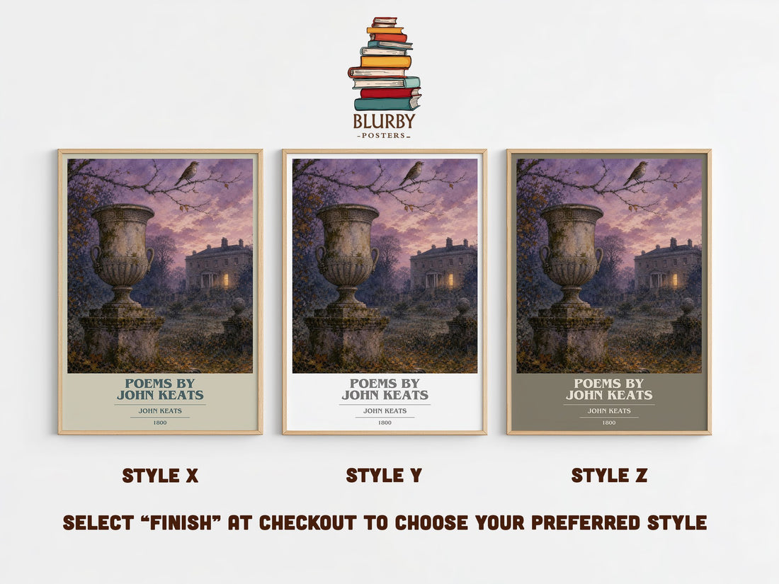 Poems by John Keats book cover print in frame leaning in hallway – poetry wall art (mockup)