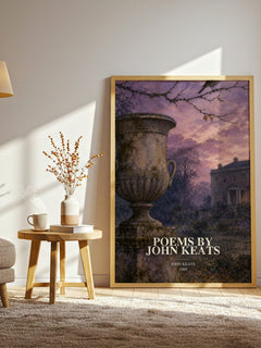 Poems by John Keats watercolour print in frame leaning in hallway – poetry wall art