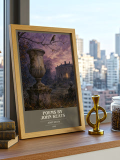 Poems by John Keats book cover print framed by window – literary home decor