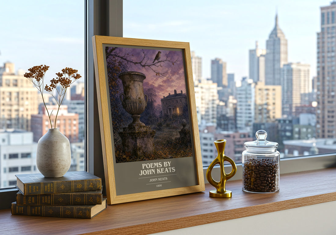 Poems by John Keats book cover print framed by window – literary home decor