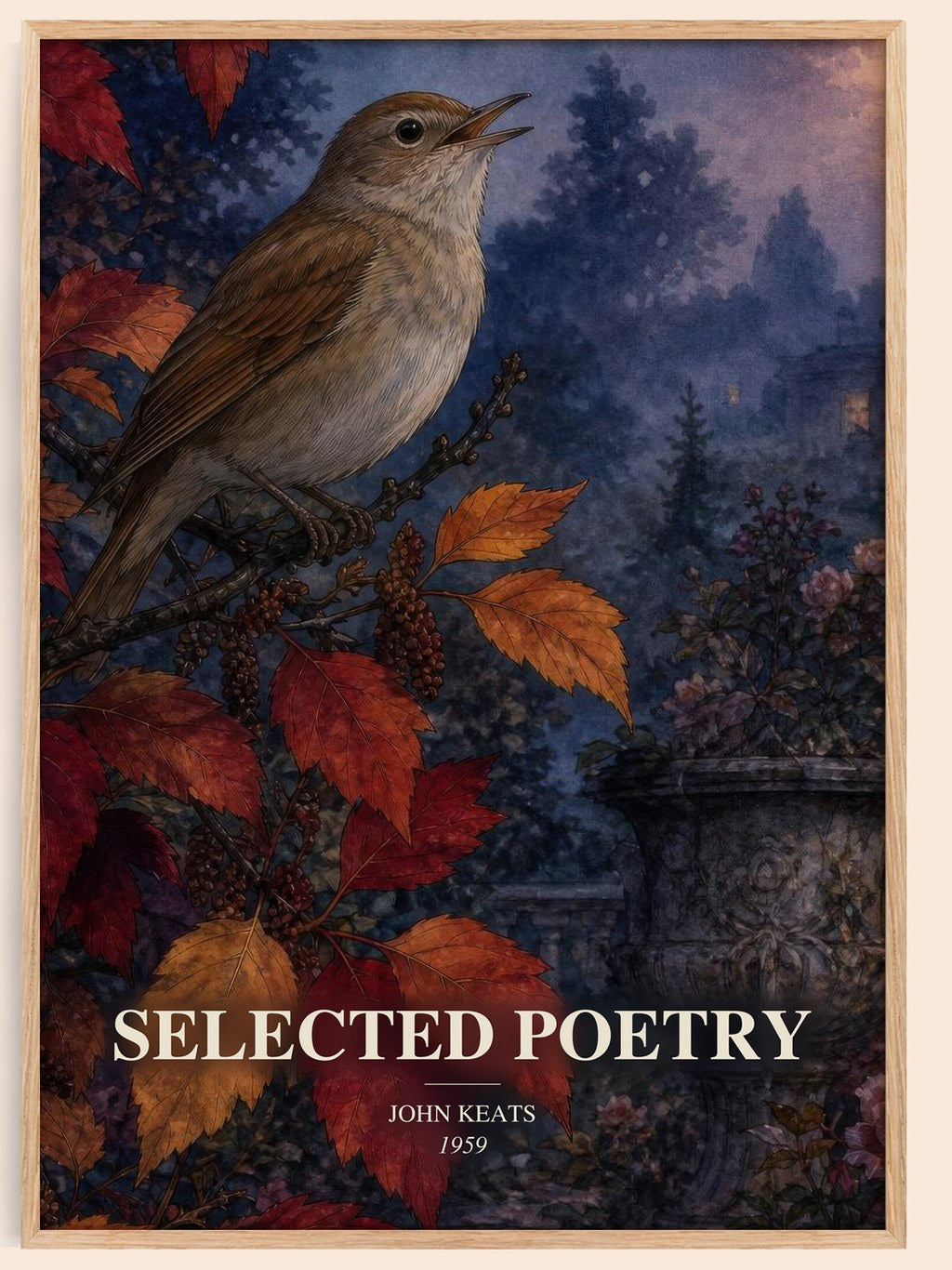 Selected poetry watercolour book poster by John Keats – framed literary art print