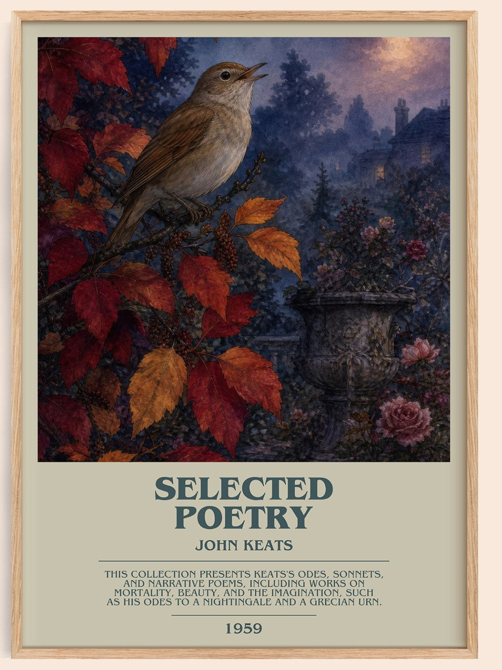 Selected poetry bookish book poster by John Keats – framed literary art print