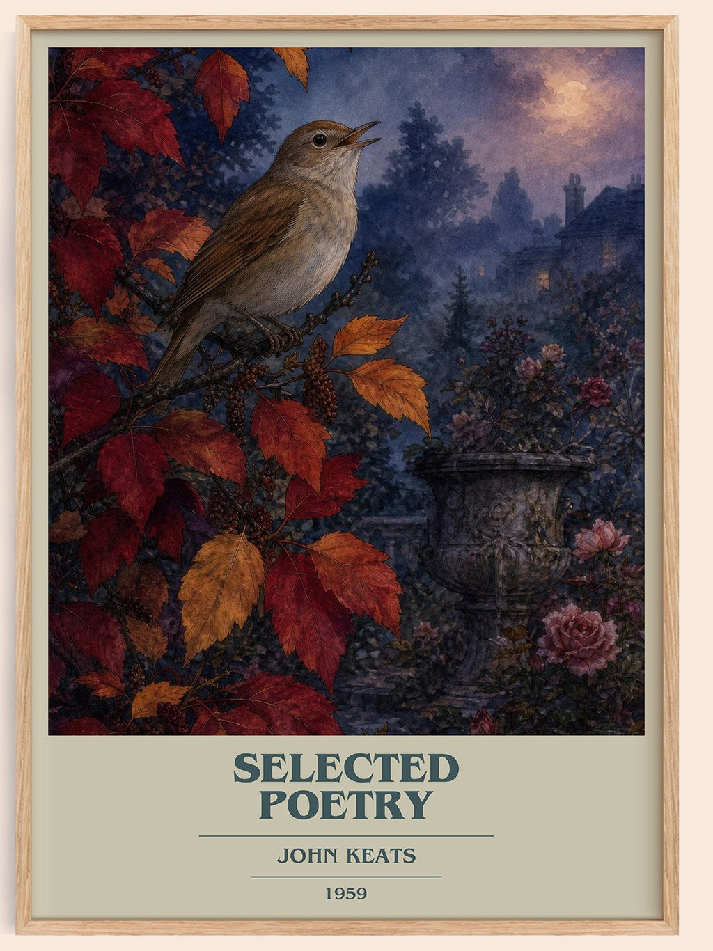 Selected poetry book cover book poster by John Keats – framed literary art print