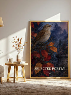 Selected poetry watercolour print in frame leaning in hallway – poetry wall art