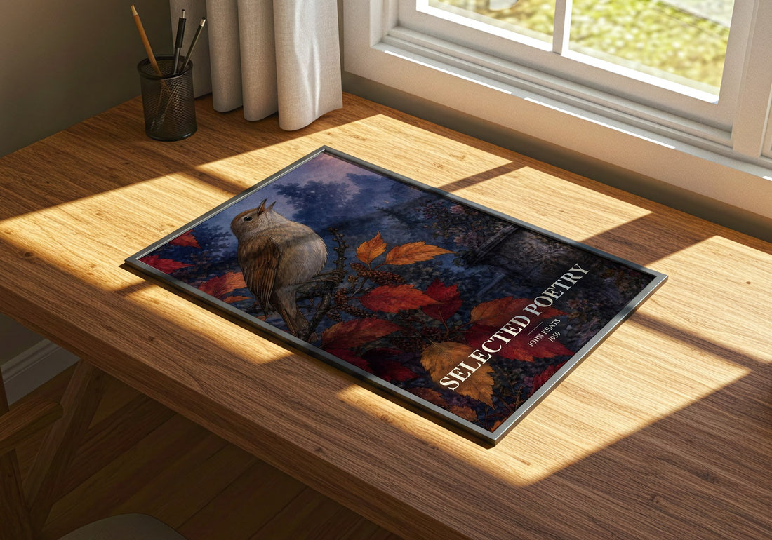 Selected poetry watercolour book poster framed on wall – poetry wall art