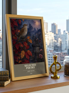 Selected poetry book cover print framed by window – literary home decor