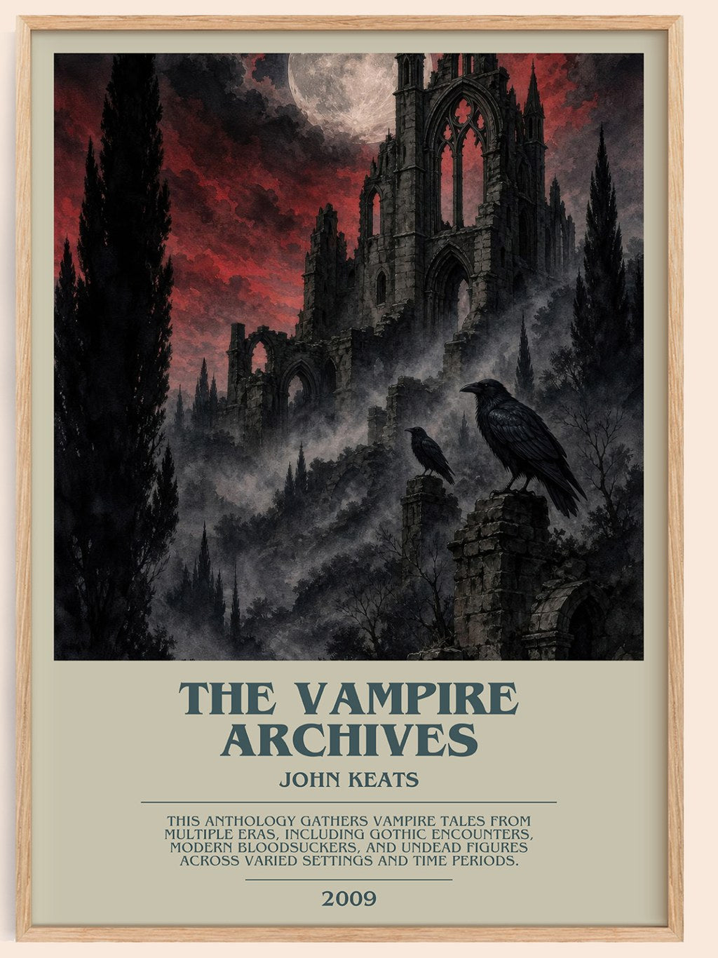 The Vampire Archives bookish book poster by John Keats – framed literary art print