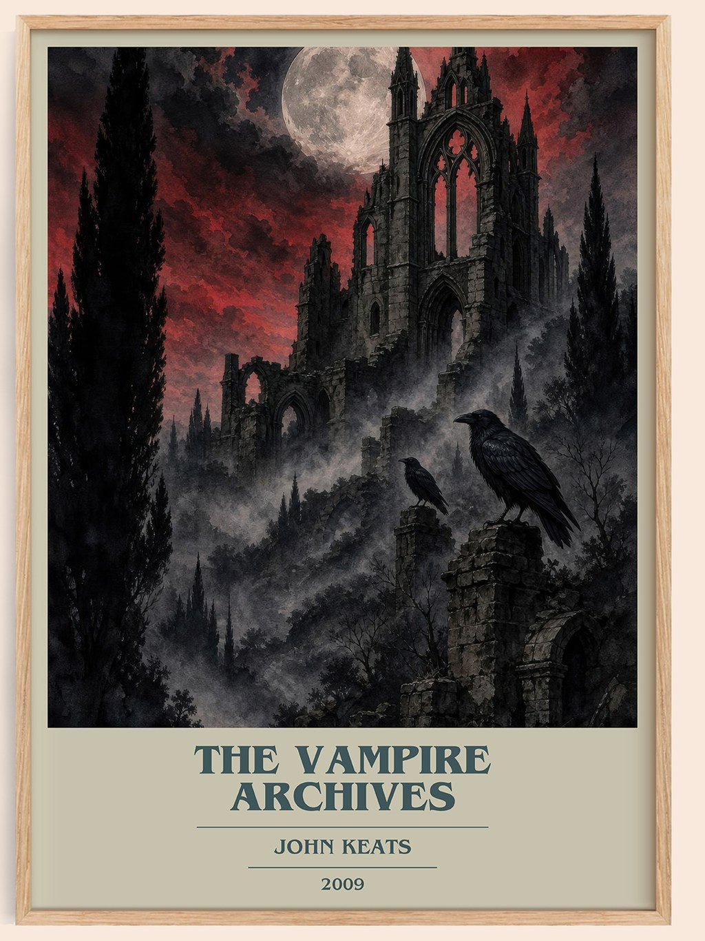 The Vampire Archives book cover book poster by John Keats – framed literary art print