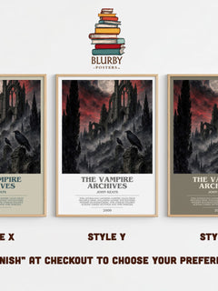 The Vampire Archives bookish print in frame leaning in hallway – horror wall art