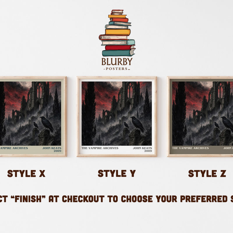 The Vampire Archives literary print in frame leaning in hallway – horror wall art