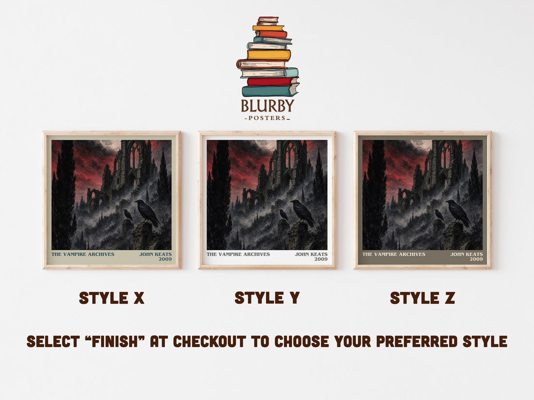 The Vampire Archives literary print in frame leaning in hallway – horror wall art (mockup)