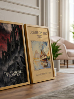 The Vampire Archives watercolour print framed by window – literary home decor