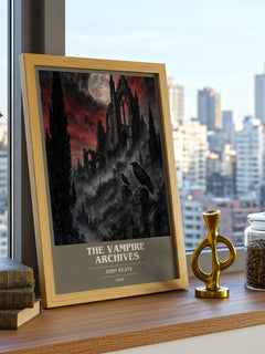 The Vampire Archives book cover print framed by window – literary home decor
