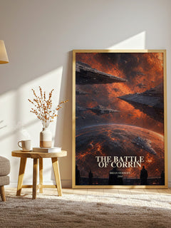 The Battle of Corrin watercolour print in frame leaning in hallway – sci fi wall art