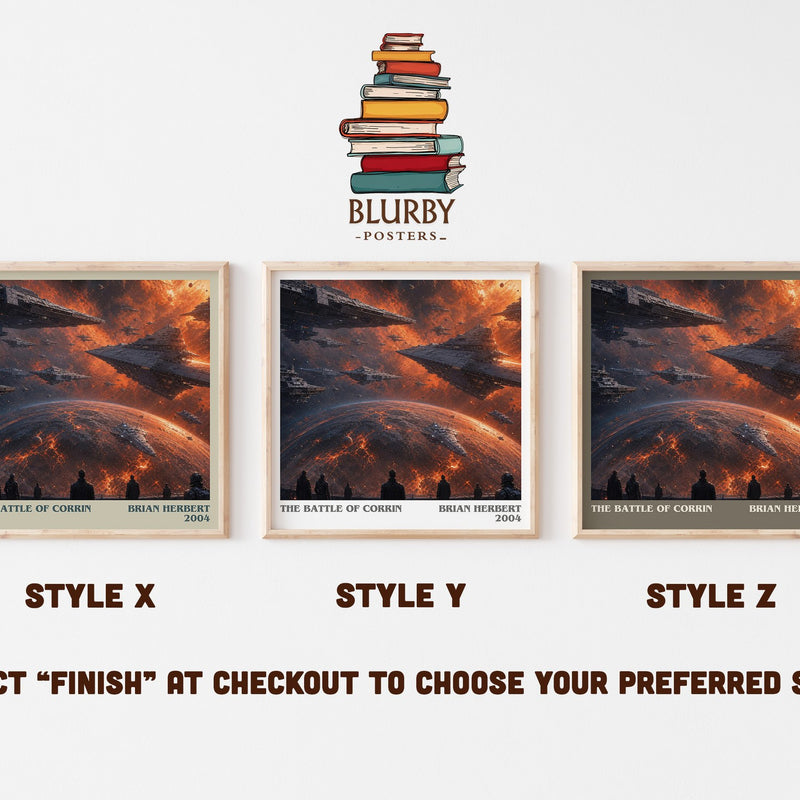The Battle of Corrin literary print in frame leaning in hallway – sci fi wall art