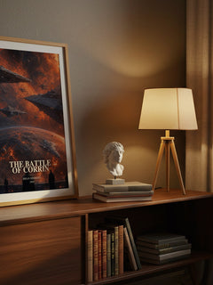 The Battle of Corrin watercolour print on bookshelf – Brian Herbert fan gift