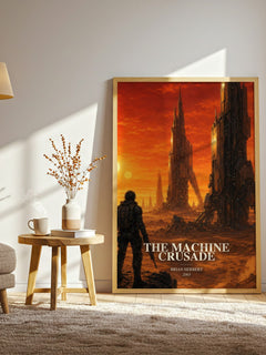 The Machine Crusade watercolour print in frame leaning in hallway – sci fi wall art
