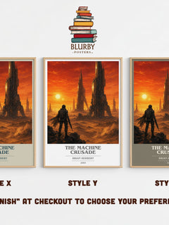 The Machine Crusade book cover print in frame leaning in hallway – sci fi wall art