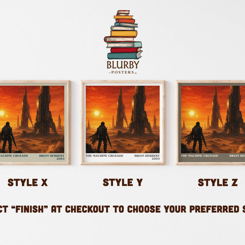 The Machine Crusade literary print in frame leaning in hallway – sci fi wall art