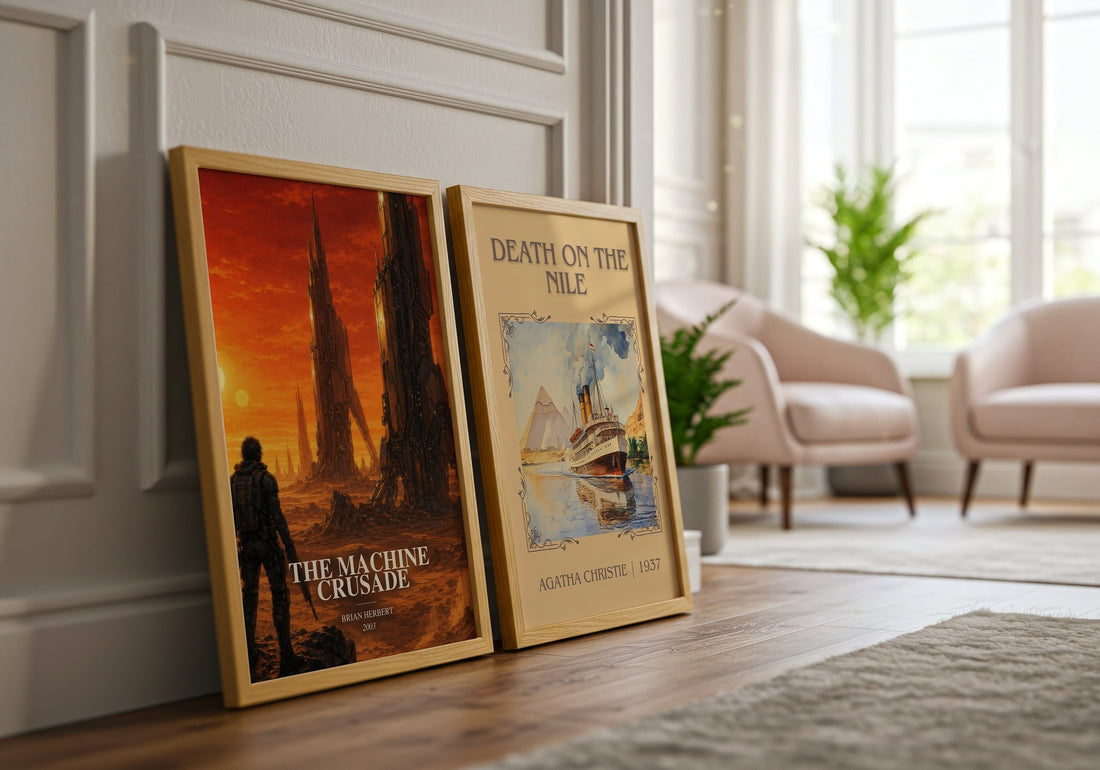 The Machine Crusade watercolour print framed by window – literary home decor