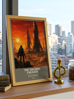 The Machine Crusade book cover print framed by window – literary home decor